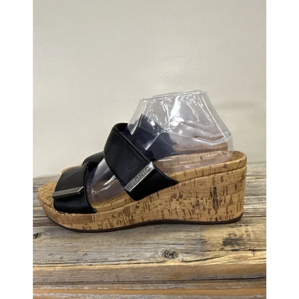 VIONIC Pepper Platform Wedge Sandals- Wide Strap/Black/Open Toe -Wmns Sz 9 Chrty